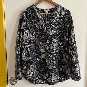 Garnet Hill Navy Bandana Silk Blouse M